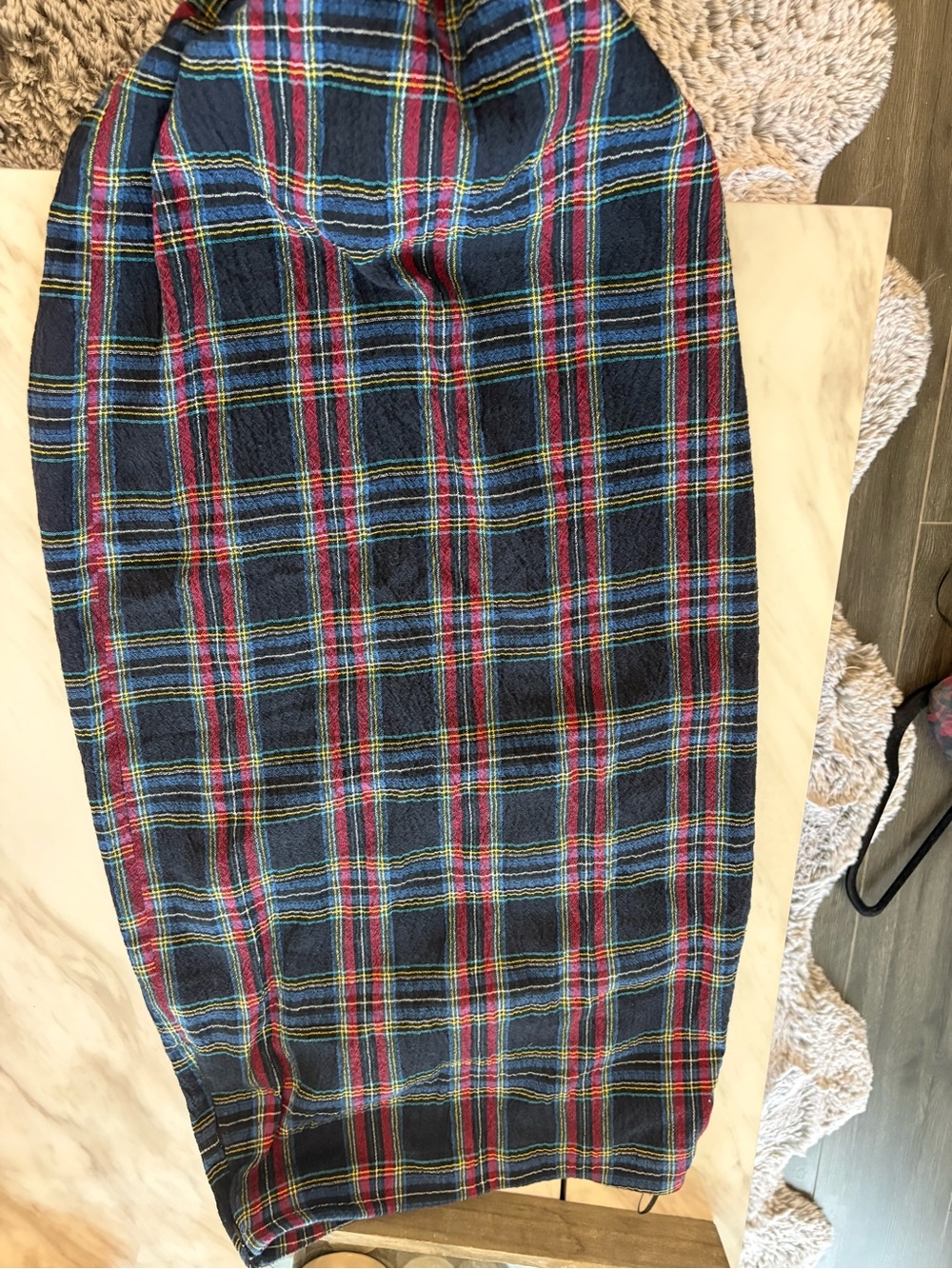 Zara Navy Plaid Pencil Skirt with Red & Yellow Accents